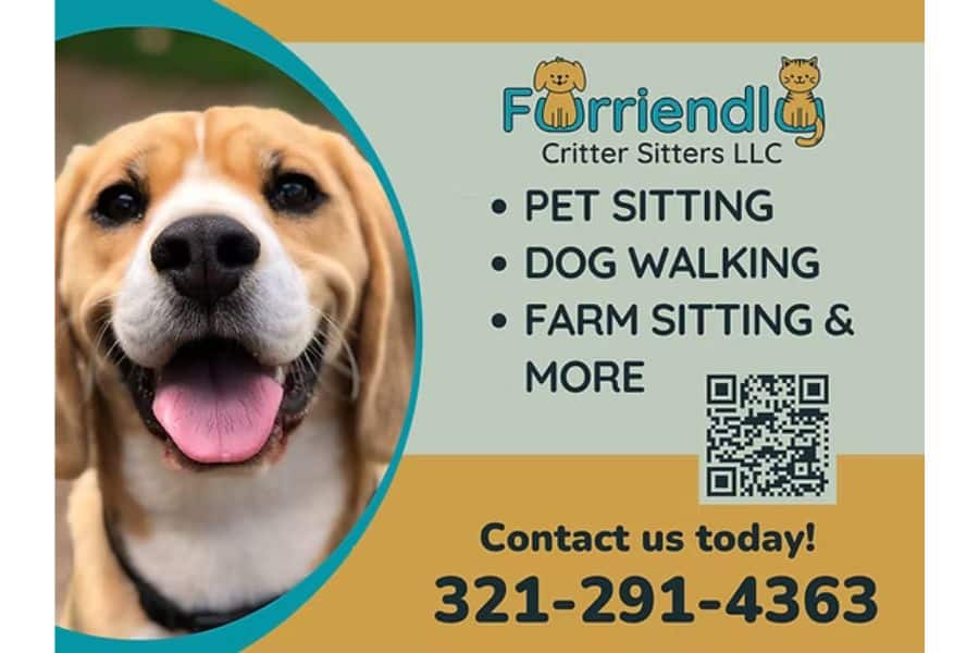 Happy dog promoting Furriendly Critter Sitters LLC services in Titusville.