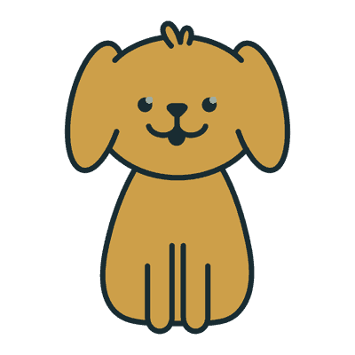 Adorable cartoon dog representing pet sitting and care services.